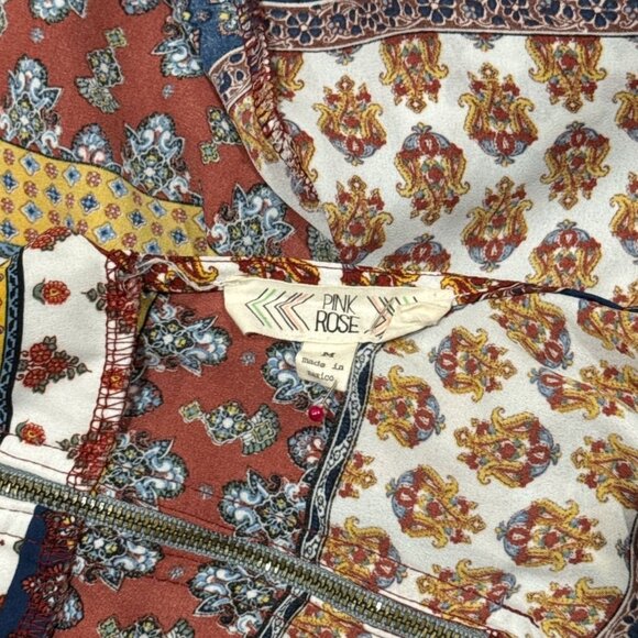 Pink Rose M Colorful Boho Tank Top Geometric Print A-Line Chiffon Red Blue Gold - Picture 6 of 7